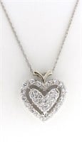 14K White Gold Double Diamond Heart Pendant, Chain