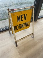 Men Working Vintage Metal A Frame Sign