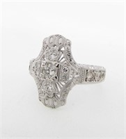 14K White Gold Three-Diamond Filigree Ring