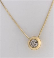 14K Yellow Gold Solitaire Diamond Pendant, Chain