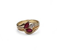 14K Yellow Gold Diamond and Ruby Ring