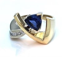 14K Yellow Gold Tanzanite, Diamond Fashion Ring