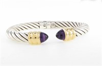 Italian 18K/Sterling Cable Style Cuff, Amethyst