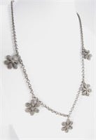 Sterling Silver Diamond Flower Pendant Necklace