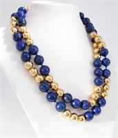 14K Yellow Gold Lapis & Gold Ball 30" Necklace