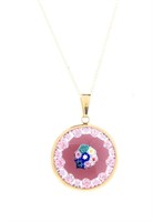 18K YG Murano Glass Millefiori Pendant, Chain