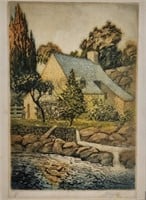 LO Griffith Hand-Colored Etching, Mill House