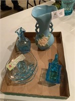 Blue Glass, Weller Vase, Crackle Glass