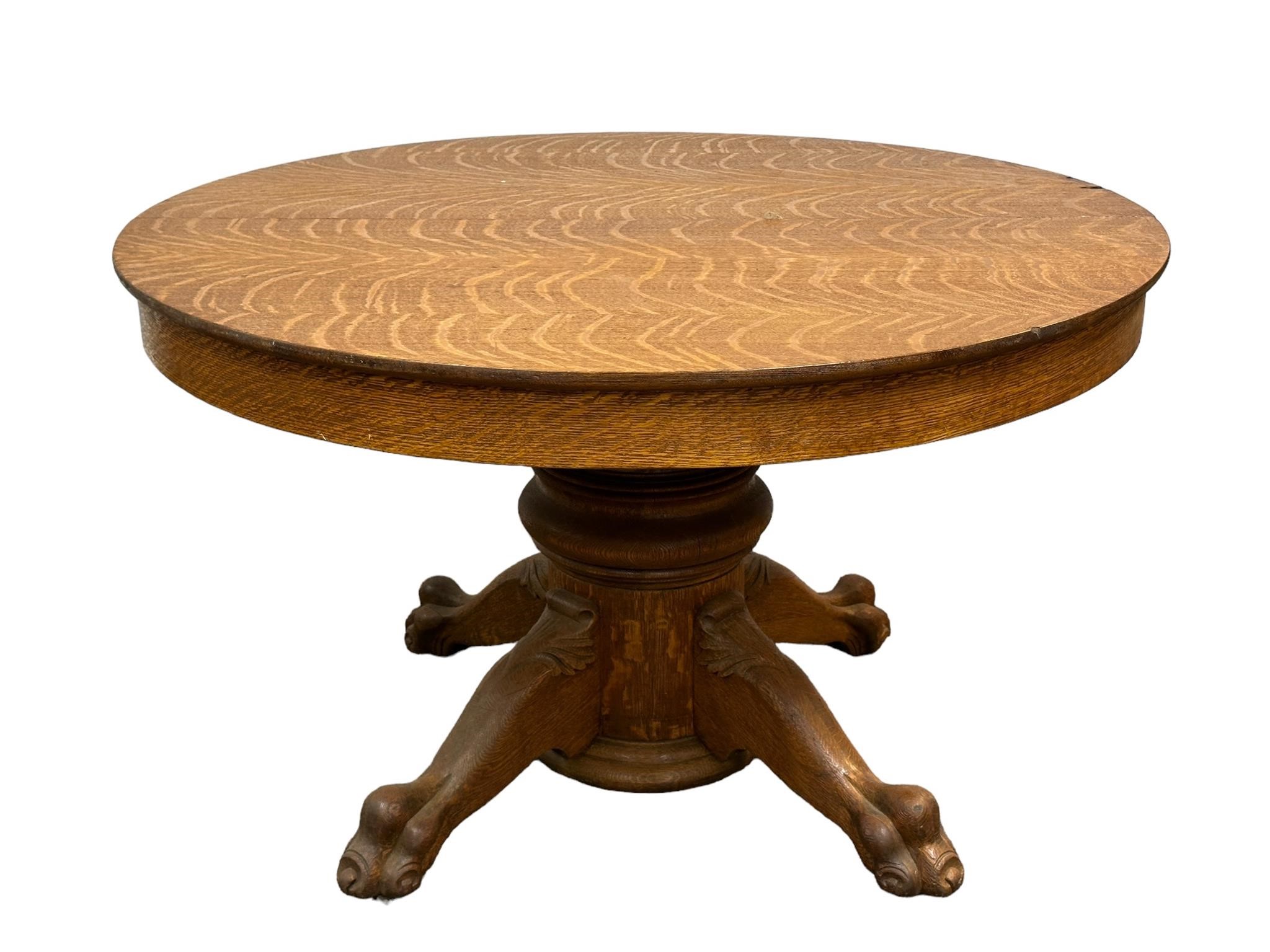 Round Top Tiger Oak Dining Table