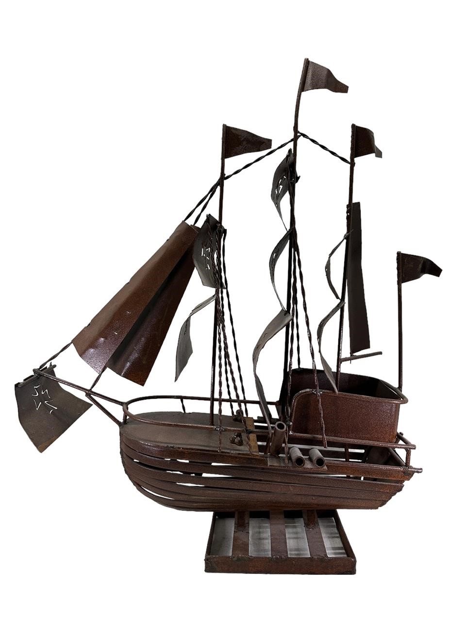 Rusted Pirate Metal Ship Sculpture