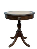 Leather Top Drum table w/ 2 Drawers