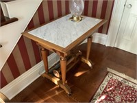Walnut Library Table w/Marble Top Trumpet