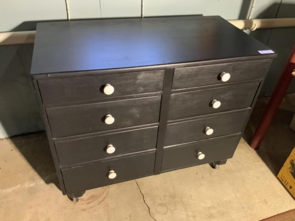 Black painted 8 Drawer Chest 38" x 19.5" x 31"