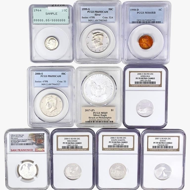 1958-2017 [10] US Varied Silver Coinage PCGS/NGC