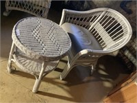 White Wicker Chair w/Cushion and Table