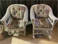 Pair Wicker Chairs w/Cushions (one Straight, one