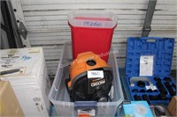 used ridgid shop vac & 2pc storage totes