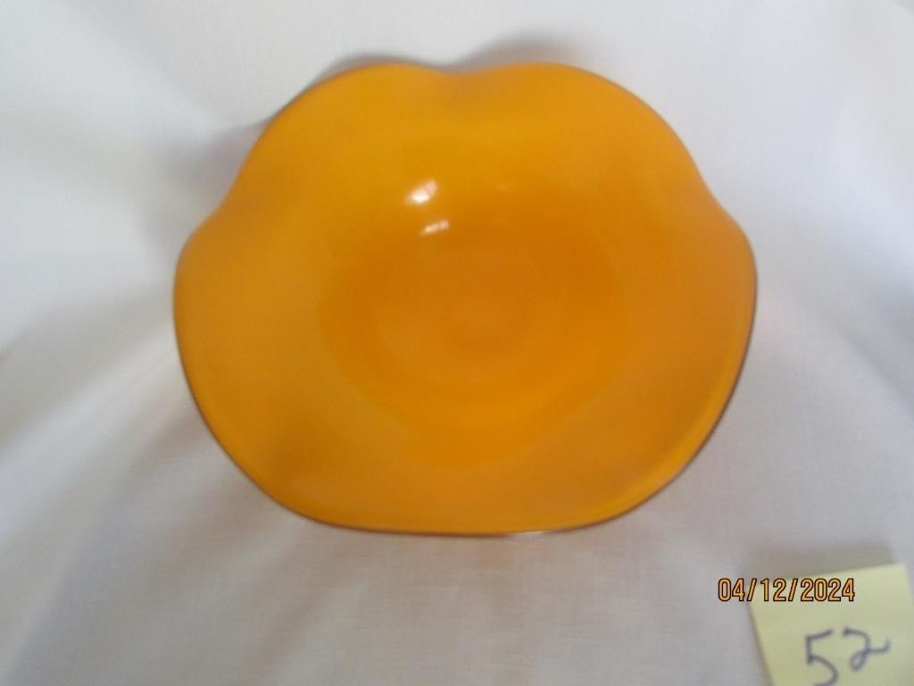 Bowl Glass Orange & Clear Bottom 41/2" Tall/10" W