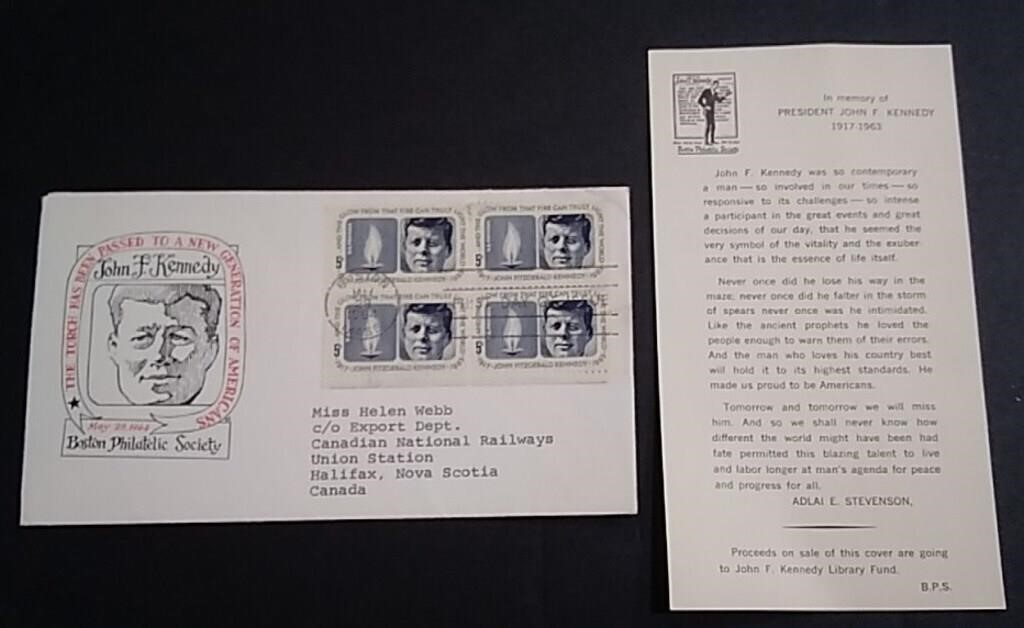 John F Kennedy Envelope W/ Stamps