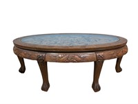 Heavily Carved Asian Glass Top Coffee Table