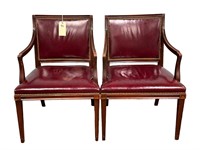 Pair of Hickory Open Arm Leather Chairs