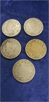 (5) Vintage Nickels (1893, 1884, 1897, 1909 &