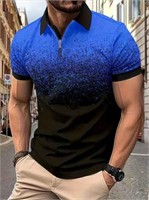 Chic Gradient Men's Short Sleeve Zipper Lapel Shi