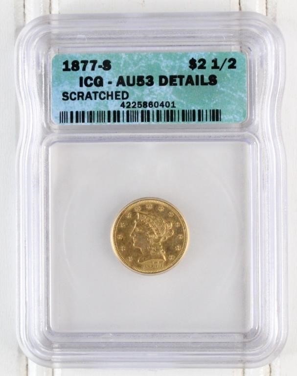 1877-S $2 1/2 Dollar Gold Coin ICG AU53