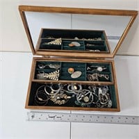 Wooden Jewelry Box & Jewelry Earrings Watches