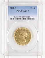 1880-S $10 Gold Coin PCGS AU55