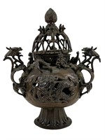 Antique Chinese Bronze Dragon Phoenix Censer