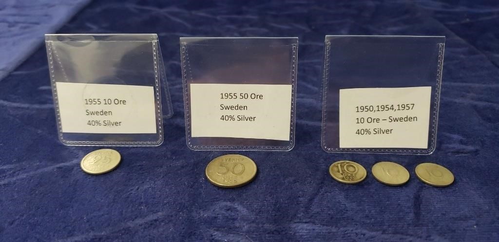 (5) Assorted Sweden Coins (40% Silver)