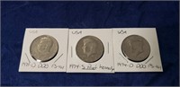 (3) Assorted Kennedy Half Dollar Coins