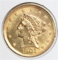 1901 $2 1/2 Dollar Gold Coin AU 55