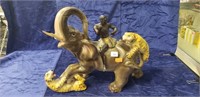 (1) Ceramic Elephant Tiger Battle w/ Warrior