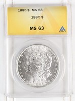 1885-P Morgan Silver Dollar ANACS MS 63