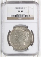 1921-P Peace Silver Dollar NGC AU 50