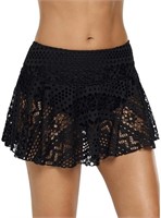 Sz L Women Lace Crochet Swim Skirt Bikini Bottom