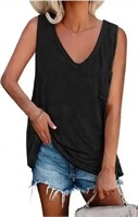 Sz L MaQiYa Summer Womens Tank Top, Black