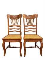 Pair of Antique Oak Caned Chairs