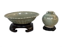 Celadon Pottery Vase & Bowl