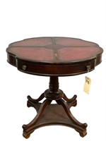 Mahogany Scalloped Leather Top Table w/ Drawer