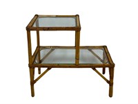 Tiered Rattan Bamboo Side Table