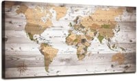 MAP OF THE WORLD FRAMED CANVAS  (20"x40")
