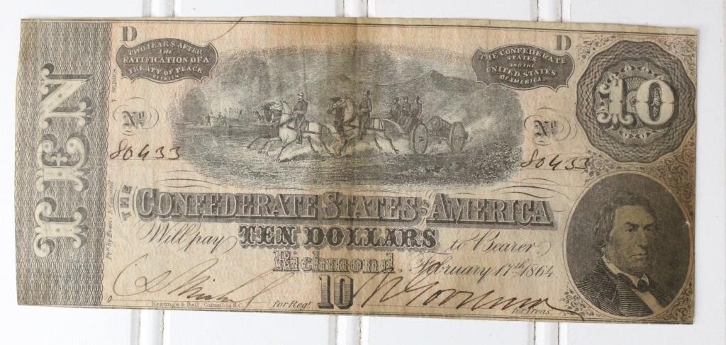 1864 Confederate States of American $10 Note