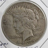 1934-S Peace Silver Dollar VF (Semi-Key Date)