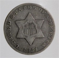 1851 Silver 3 Cent Piece
