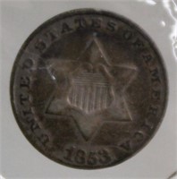 1853 Silver 3 Cent Piece VF