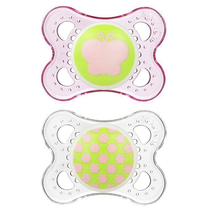 MAM Clear 0-6M 2-Pack Pacifiers in Pink/Green