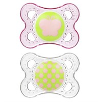 MAM Clear 0-6M 2-Pack Pacifiers in Pink/Green